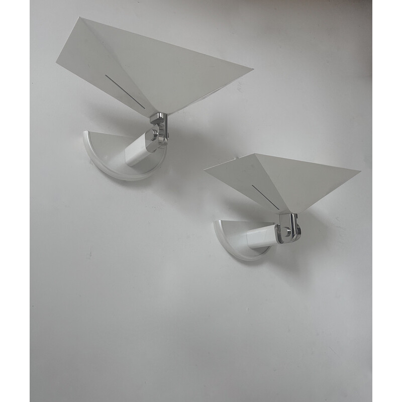 Pair of vintage adjustable wall lamp in white lacquered metal and chrome for Martini Fratelli, Italy 1980