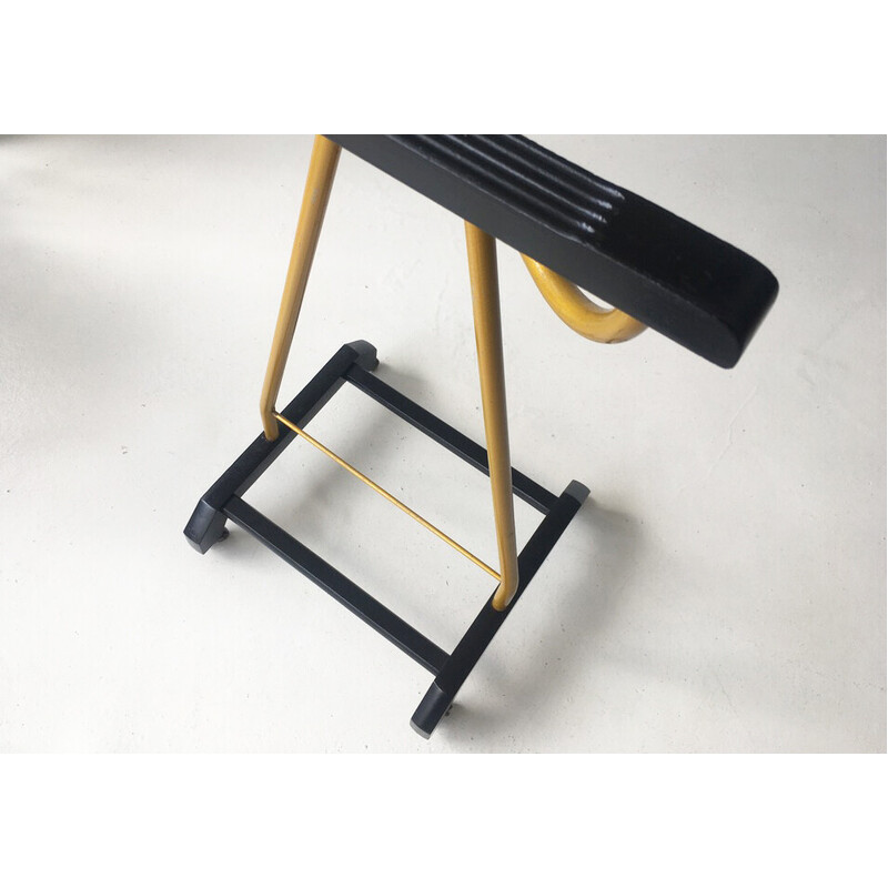 Vintage coat rack in gold metal and black wood for Valette, Italy 1960