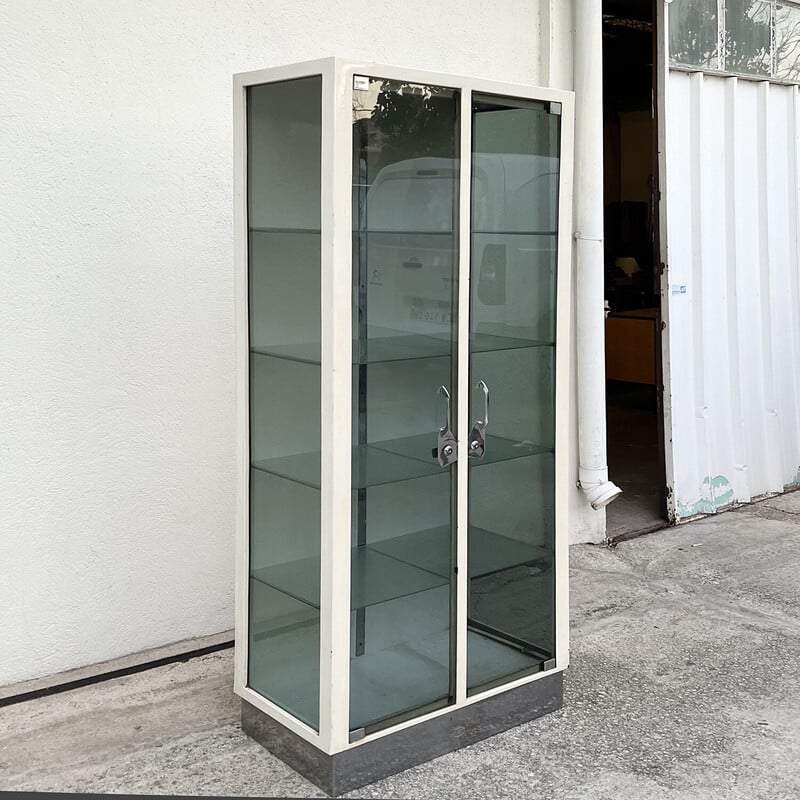Vintage glass medical cabinet with 2 doors, 1970