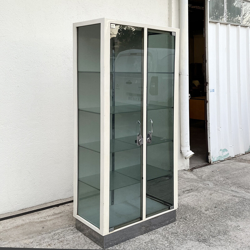 Vintage glass medical cabinet with 2 doors, 1970