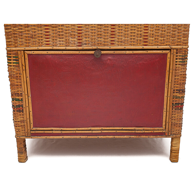 Vintage wicker and leather storage cabinet, 1920