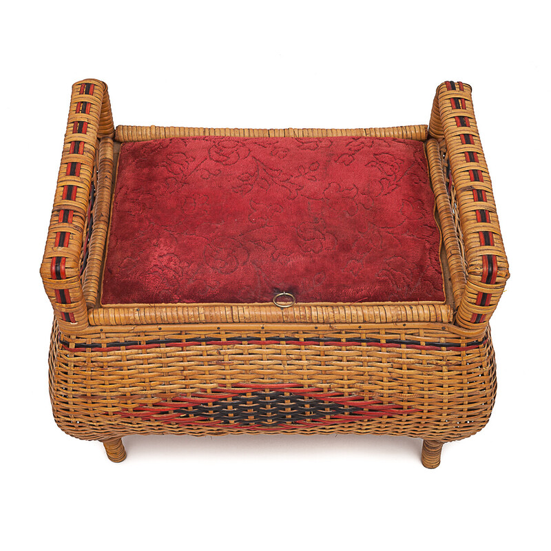 Vintage wicker and chiseled velvet storage set