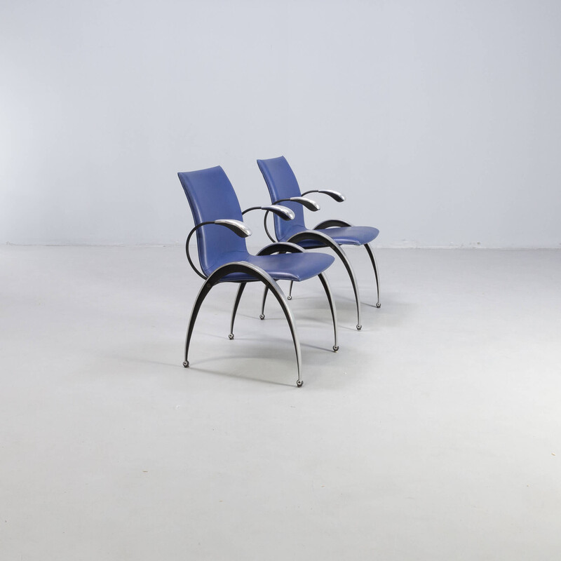 Lot de 4 chaises à repas vintage « Totus SM10 » en cuir bleu et noir par Boonzaaijer et Mazairac pour Hennie de Jong, 1993