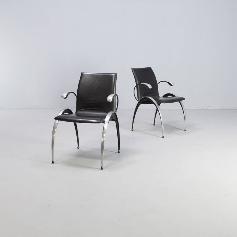 Set of 4 vintage “Totus SM10” dining chairs in blue and black leather by Boonzaaijer and Mazairac for Hennie de Jong, 1993