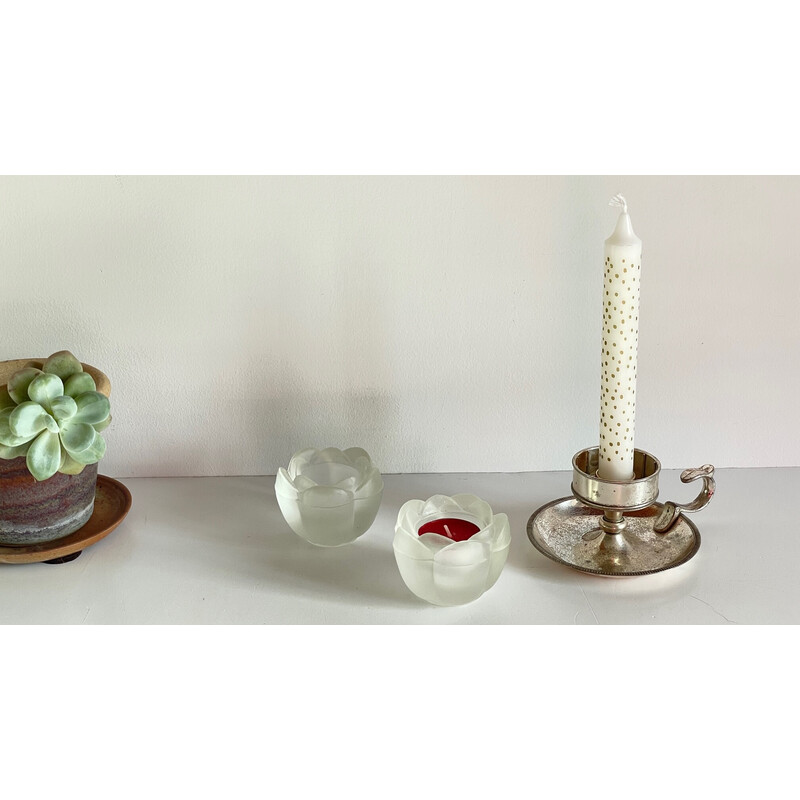 Pair of vintage glass candle holders with silver candlestick
