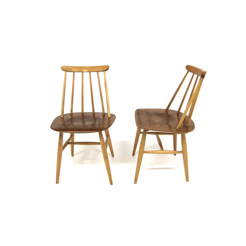 Set of 2 vintage Fanett chairs in teak and beech by Ilmari Tapiovaara for La maison Edsbyverken, Sweden, 1960