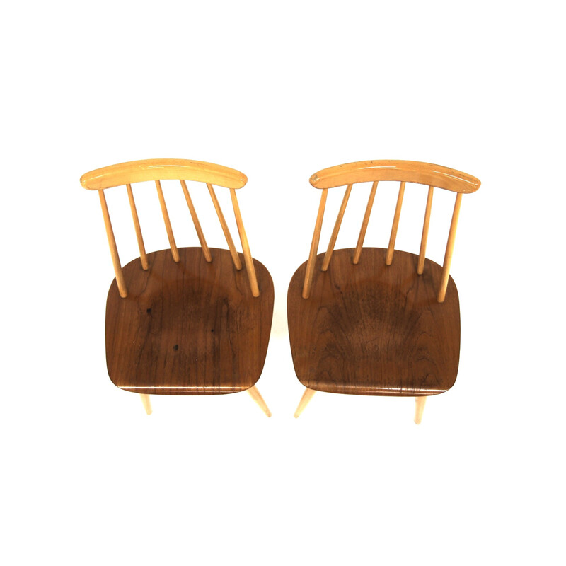 2 Fanett-Stühle aus Teakholz und Buche von Ilmari Tapiovaara für La maison Edsbyverken, Schweden, 1960