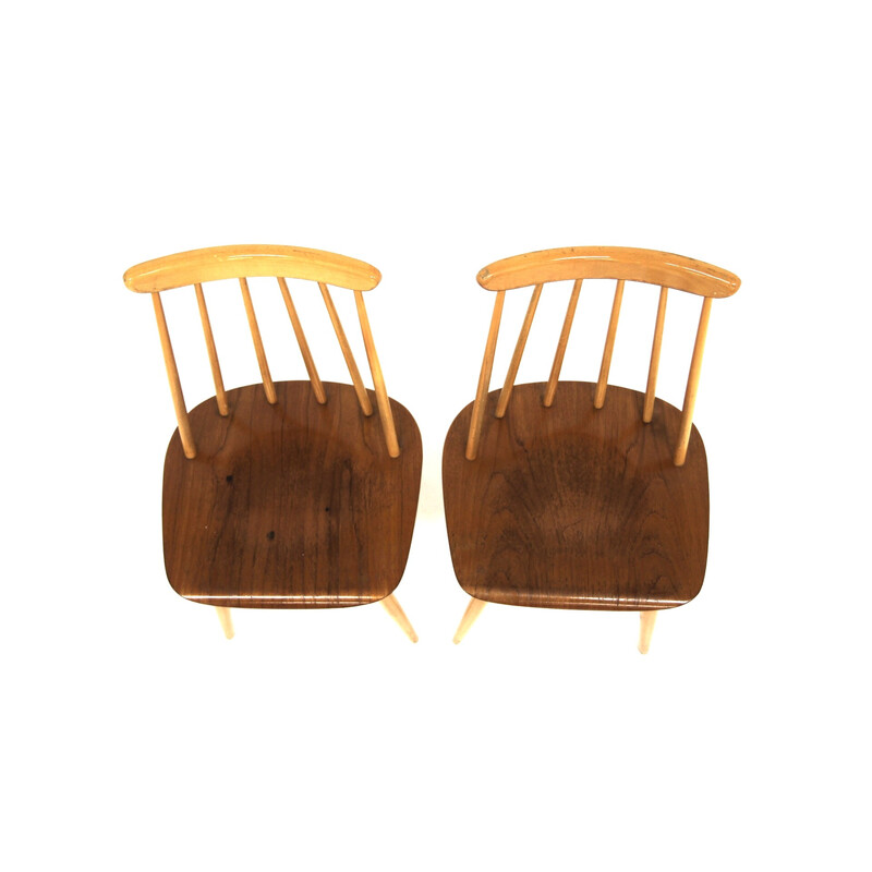 Set of 2 vintage Fanett chairs in teak and beech by Ilmari Tapiovaara for La maison Edsbyverken, Sweden, 1960