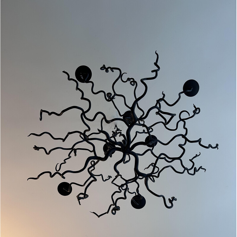 Vintage wrought iron chandelier with 7 lights, France 1960