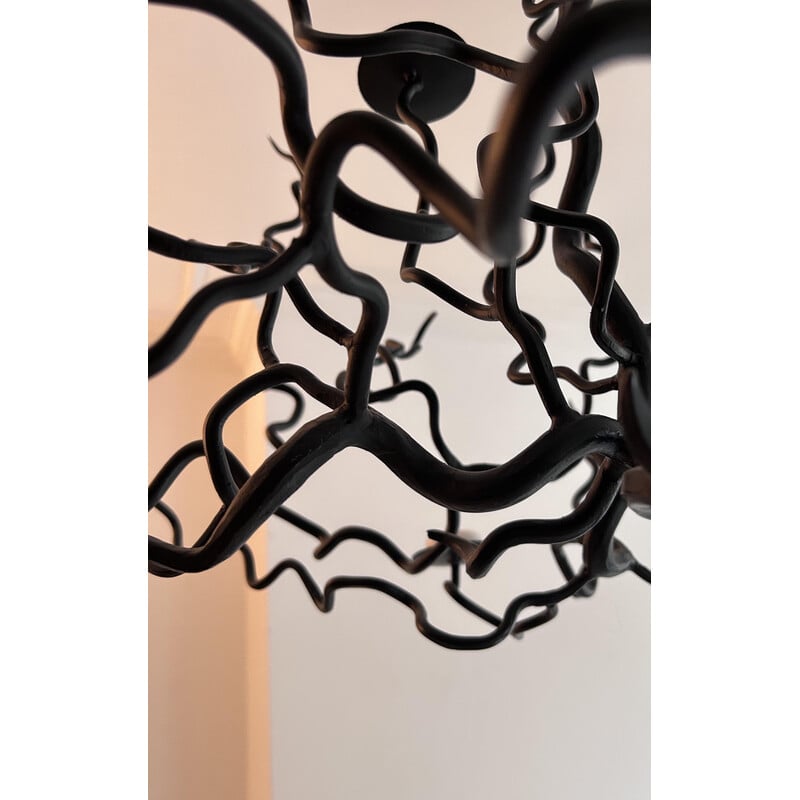 Vintage wrought iron chandelier with 7 lights, France 1960
