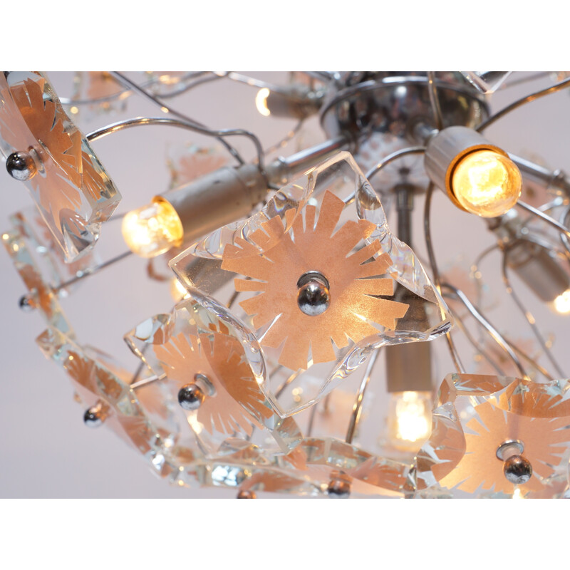 Vintage Sputnik silver glass and chrome chandelier, 1970