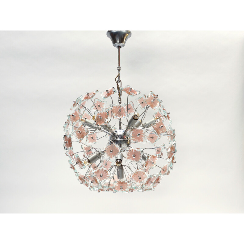 Vintage Sputnik silver glass and chrome chandelier, 1970