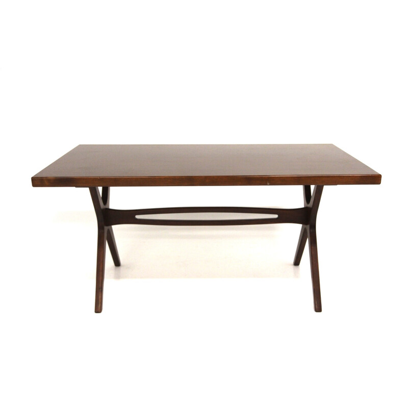 Vintage mahogany dining table with extension leaf, Sweden 1950