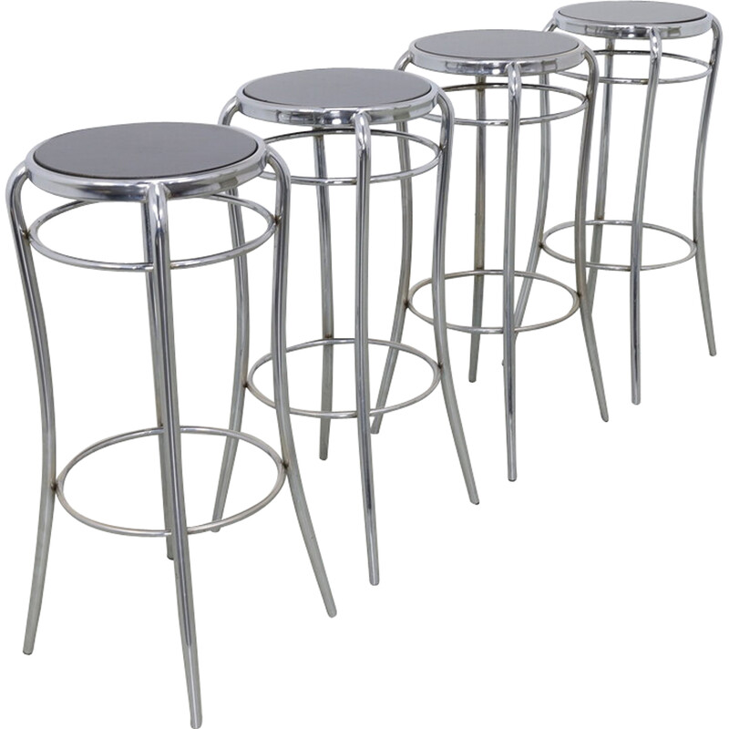 Set of 4 vintage chrome barstools, 1980