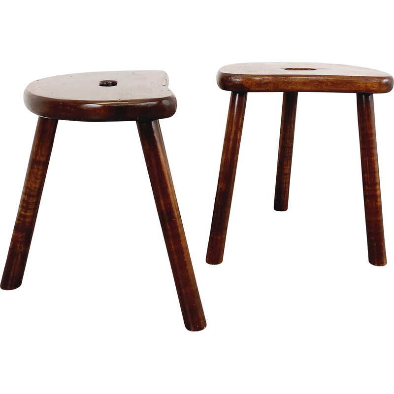 Pair of vintage stools in solid fir wood, 1950