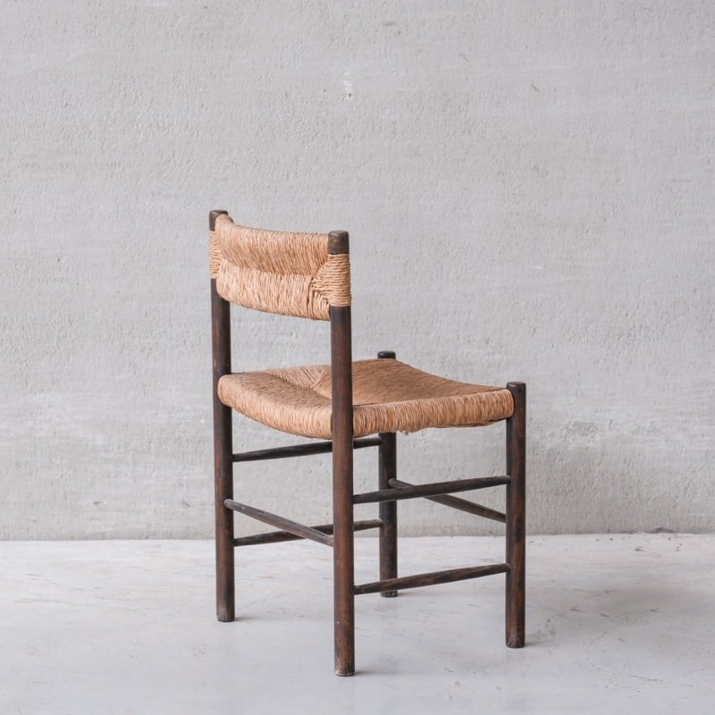 Juego de 3 sillas de comedor vintage "Dordogne" en madera teñida de Charlotte Perriand para Robert Sentou, Francia 1950