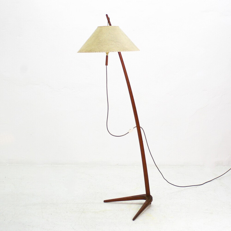 Beige floor lamp in teak and paper designed by J.T. Kalmar - 1960s 