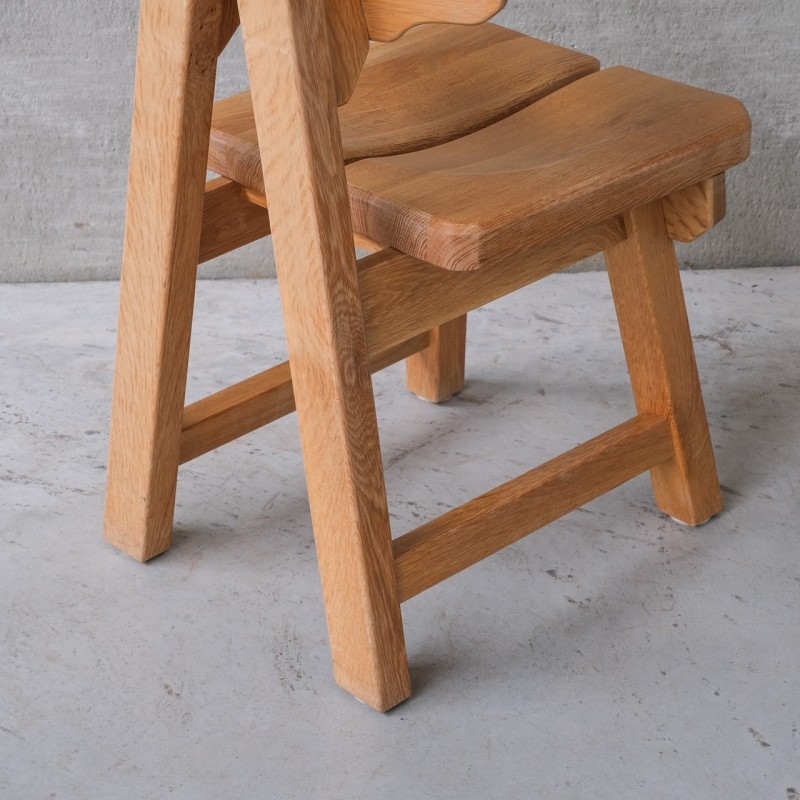 Set of 6 vintage dining chairs in solid oak, Spain 1970