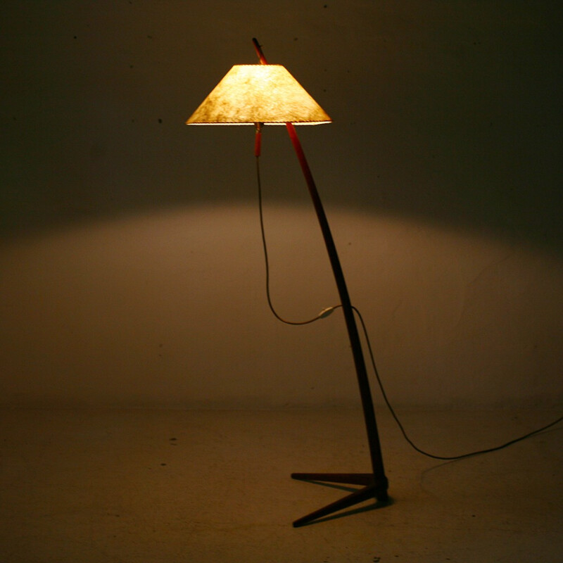 Beige floor lamp in teak and paper designed by J.T. Kalmar - 1960s 