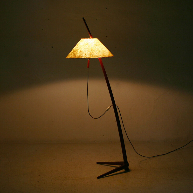 Beige floor lamp in teak and paper designed by J.T. Kalmar - 1960s 