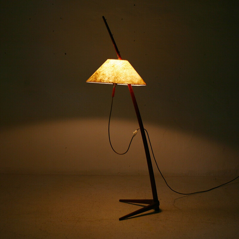 Beige floor lamp in teak and paper designed by J.T. Kalmar - 1960s 
