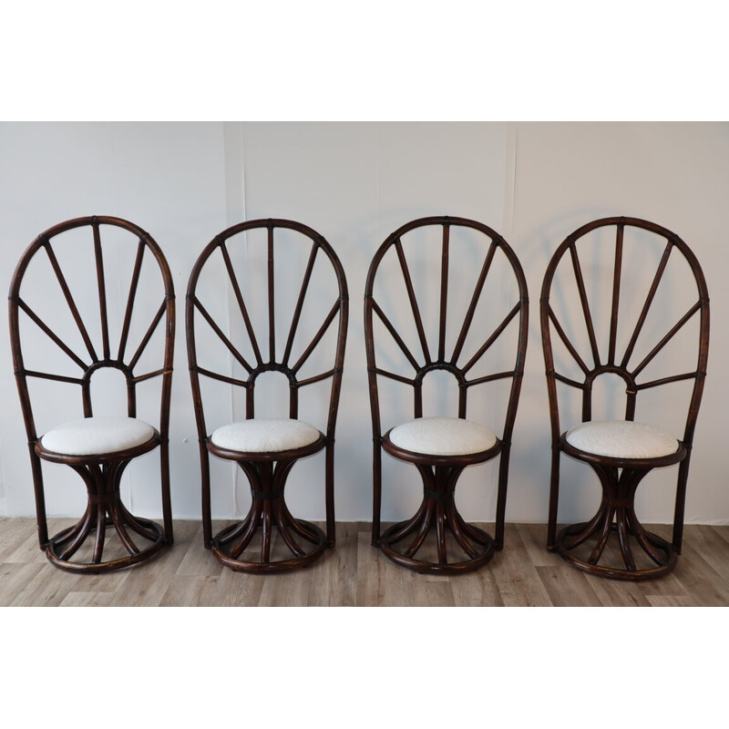 Set of 4 vintage rattan and bamboo chairs, 1970