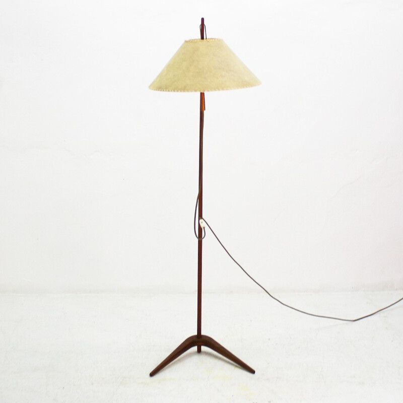 Beige floor lamp in teak and paper designed by J.T. Kalmar - 1960s 