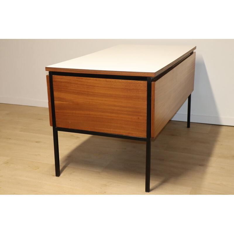 Vintage model 620 desk in black lacquered metal and ash by Pierre Guariche for Huchers Minvielle, 1950