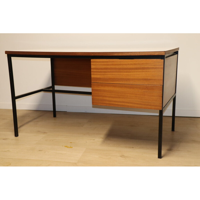 Vintage model 620 desk in black lacquered metal and ash by Pierre Guariche for Huchers Minvielle, 1950