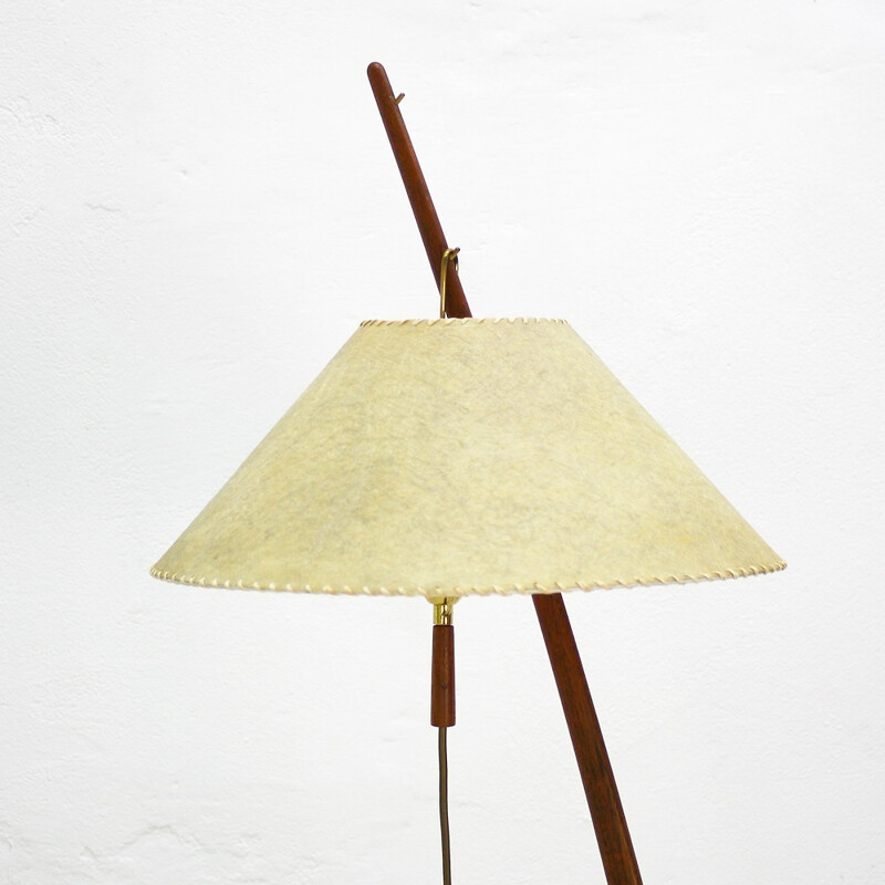 Beige floor lamp in teak and paper designed by J.T. Kalmar - 1960s 