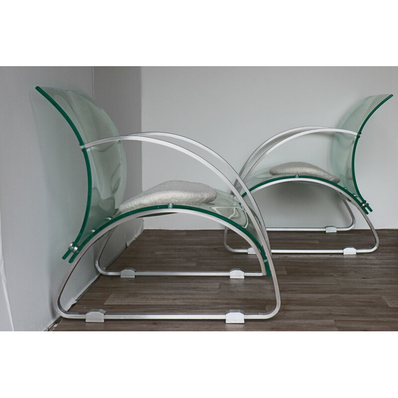 Paire de fauteuils vintage en verre acrylique transparent et acier brossé, 1970