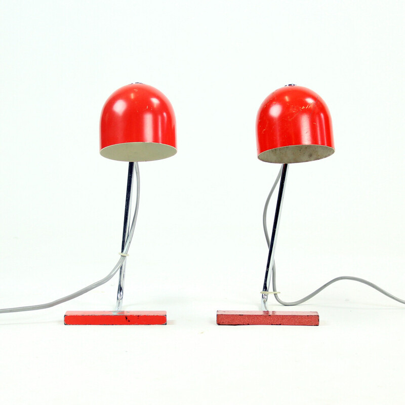 Paire de lampes de table vintage en métal rouge et chrome par Josef Hurka pour Napako, Tchécoslovaquie 1960