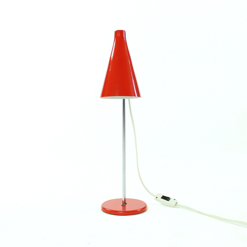 Vintage red lacquered metal table lamp by Josef Hurka for Lidokov, Czechoslovakia 1960