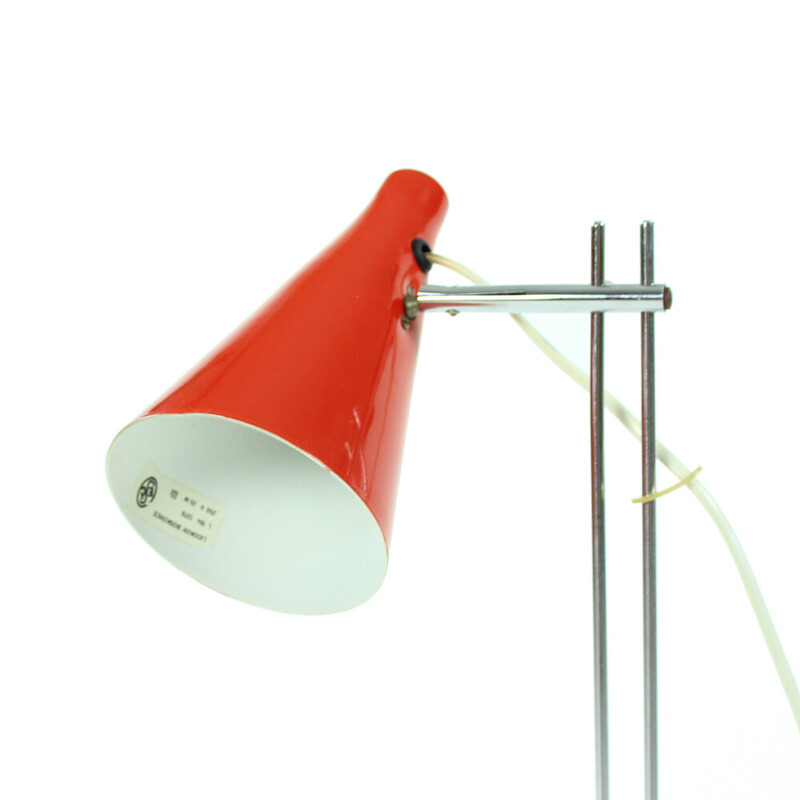 Vintage red lacquered metal table lamp by Josef Hurka for Lidokov, Czechoslovakia 1960