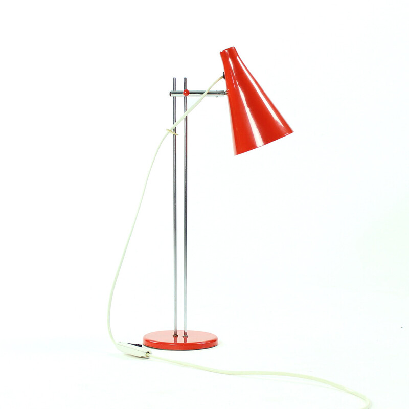 Vintage red lacquered metal table lamp by Josef Hurka for Lidokov, Czechoslovakia 1960