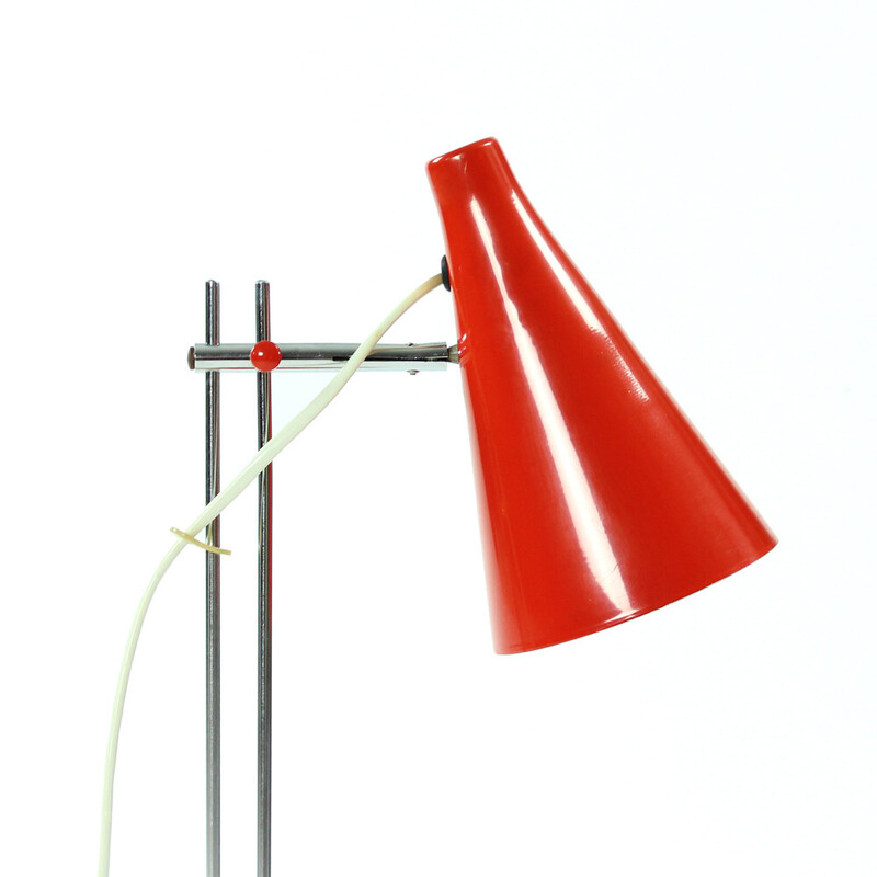 Vintage red lacquered metal table lamp by Josef Hurka for Lidokov, Czechoslovakia 1960