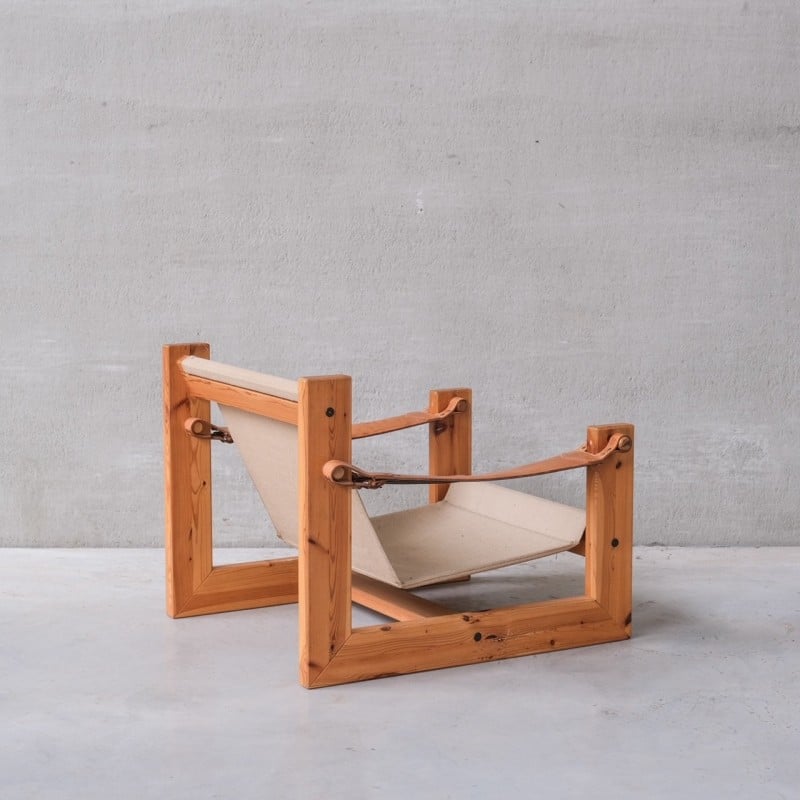 Paire de fauteuils vintage en pin et cuir, Pays-Bas 1970