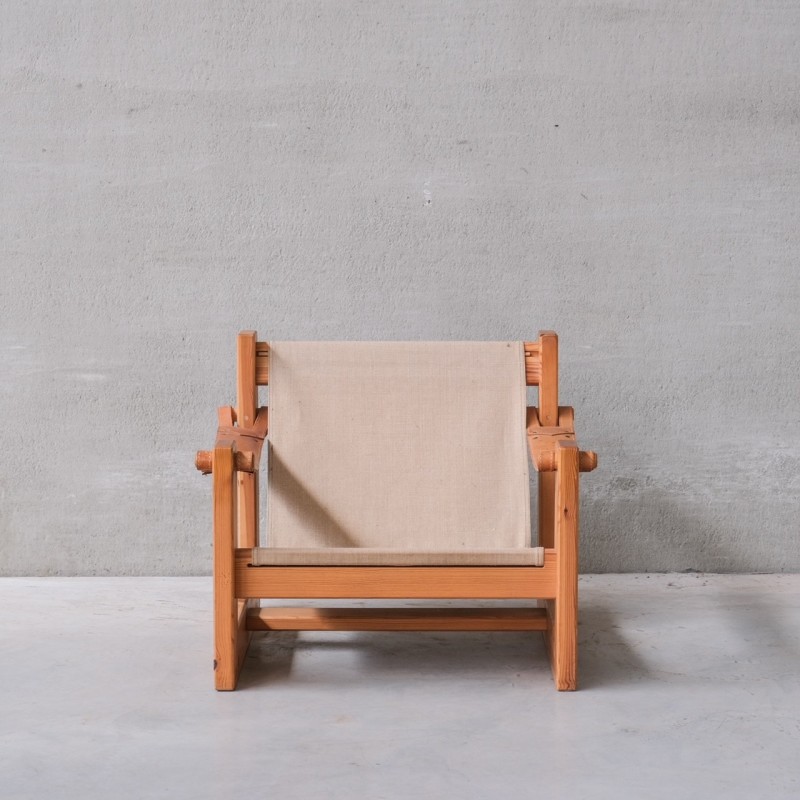 Paire de fauteuils vintage en pin et cuir, Pays-Bas 1970