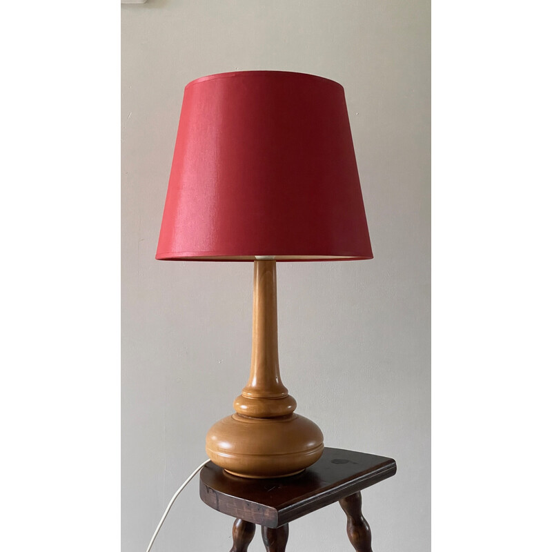 Vintage turned wood lamp, 1990