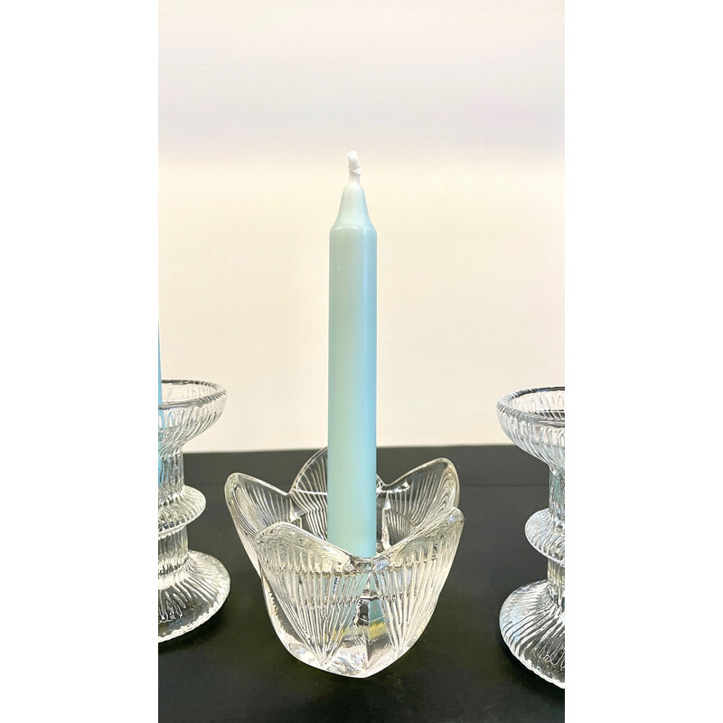 Set of 3 vintage crystal candlesticks, France