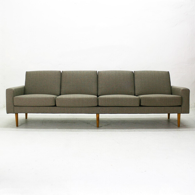 4-seater grey sofa in beechwood - 1960s