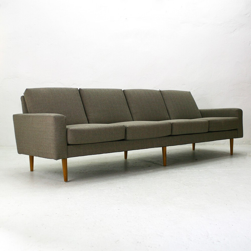 4-seater grey sofa in beechwood - 1960s