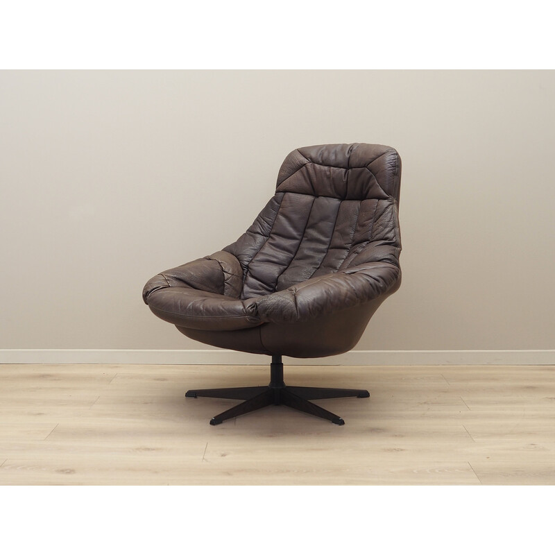 Fauteuil vintage pivotant en cuir par H. W. Klein pour Bramin, Danemark 1960