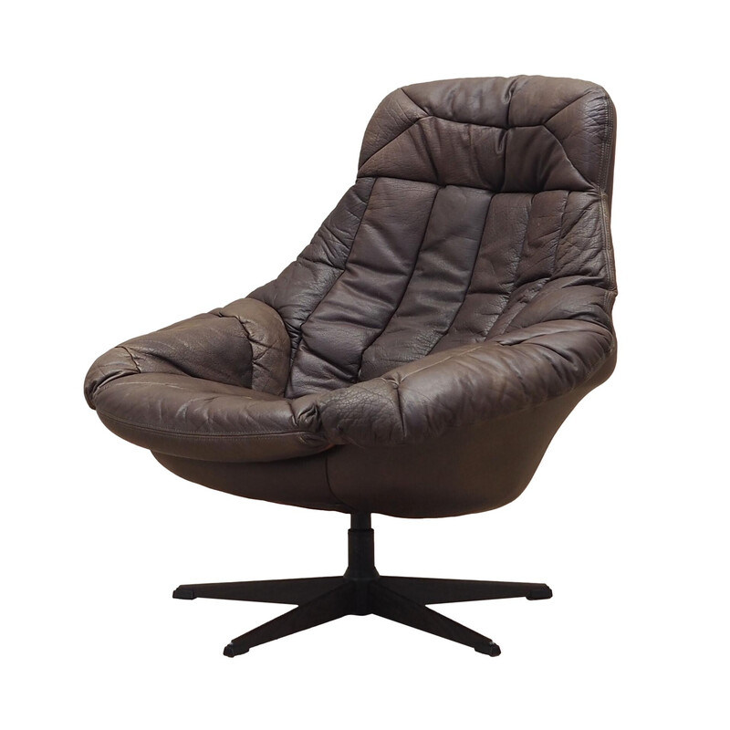 Fauteuil vintage pivotant en cuir par H. W. Klein pour Bramin, Danemark 1960