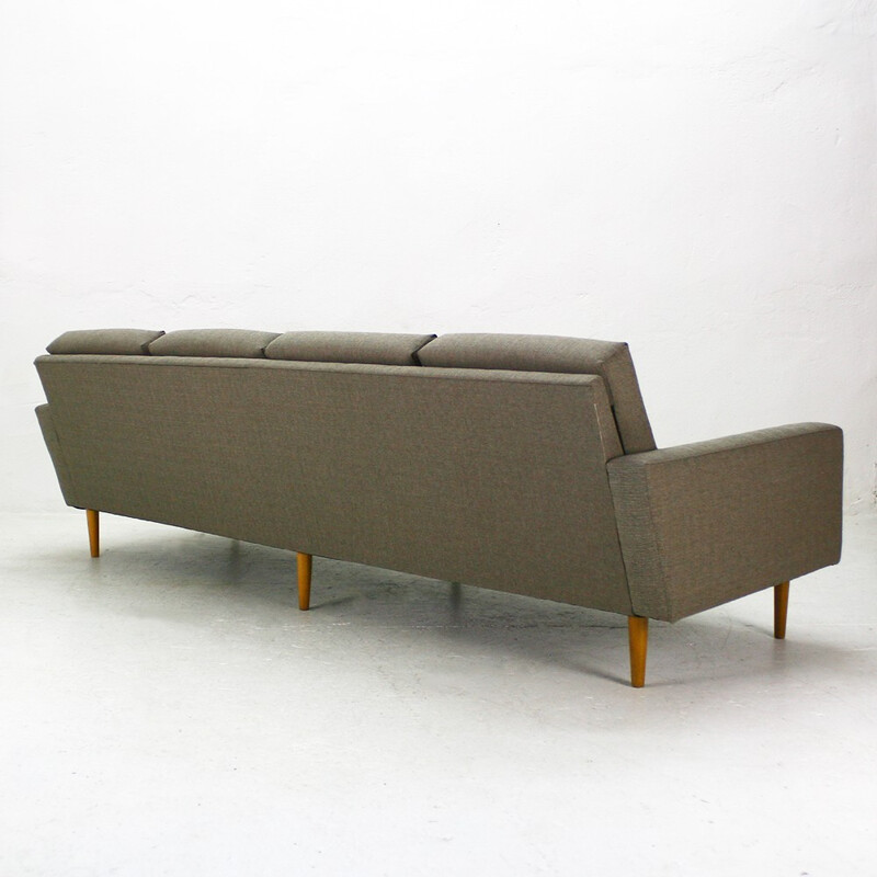 4-seater grey sofa in beechwood - 1960s