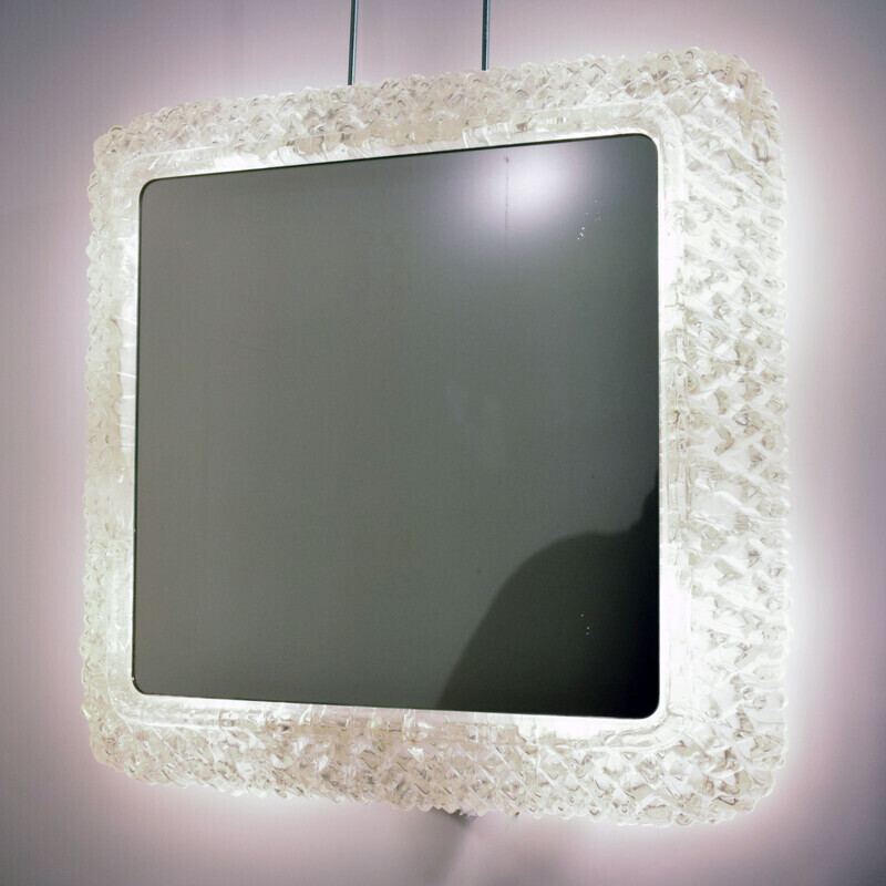 Vintage square backlit plexiglass mirror, 1960