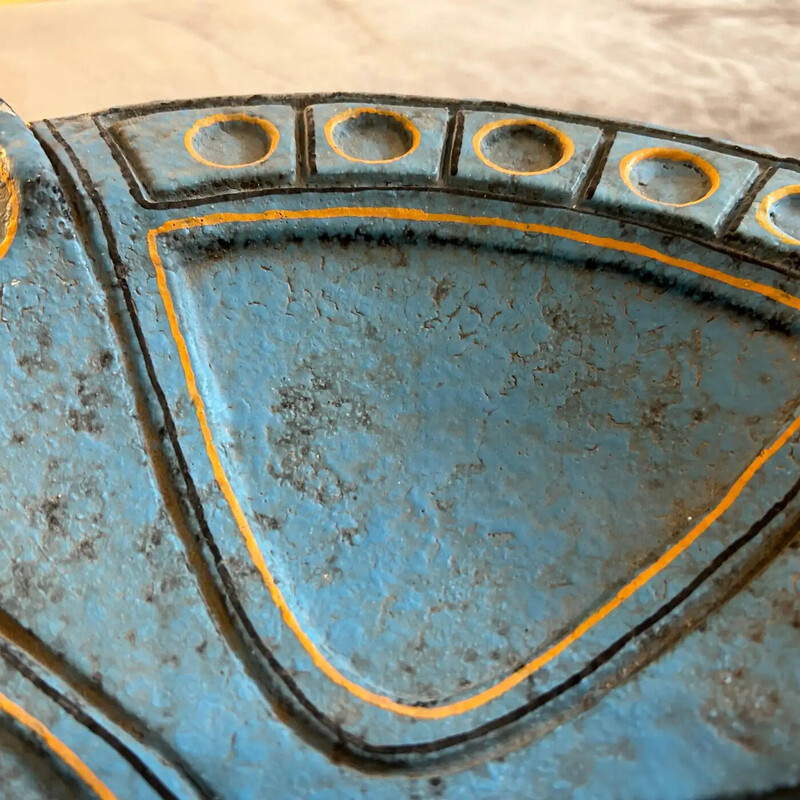 Vintage blue and yellow ceramic ashtray by Casucci, Italy 1969