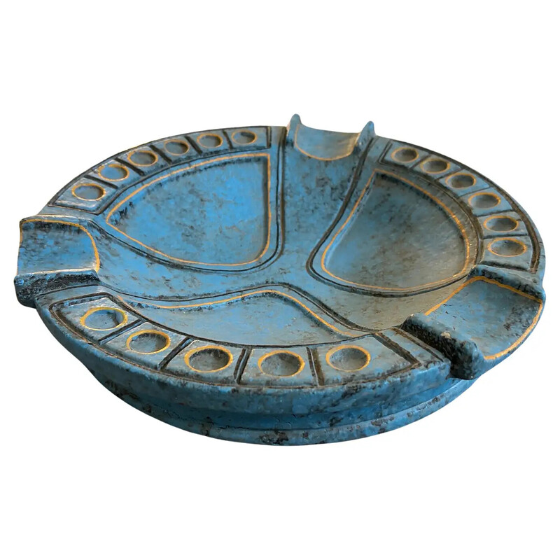 Vintage blue and yellow ceramic ashtray by Casucci, Italy 1969