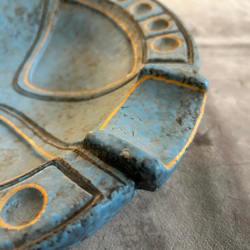 Vintage blue and yellow ceramic ashtray by Casucci, Italy 1969