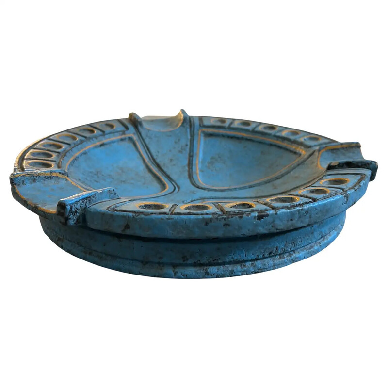 Vintage blue and yellow ceramic ashtray by Casucci, Italy 1969